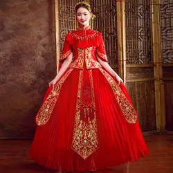 Свадебные китайский Стиль Cheongsam традиционные женские длинные Qipao Вышивка 2018 Новый Для женщин вечернее платье жениться одежда