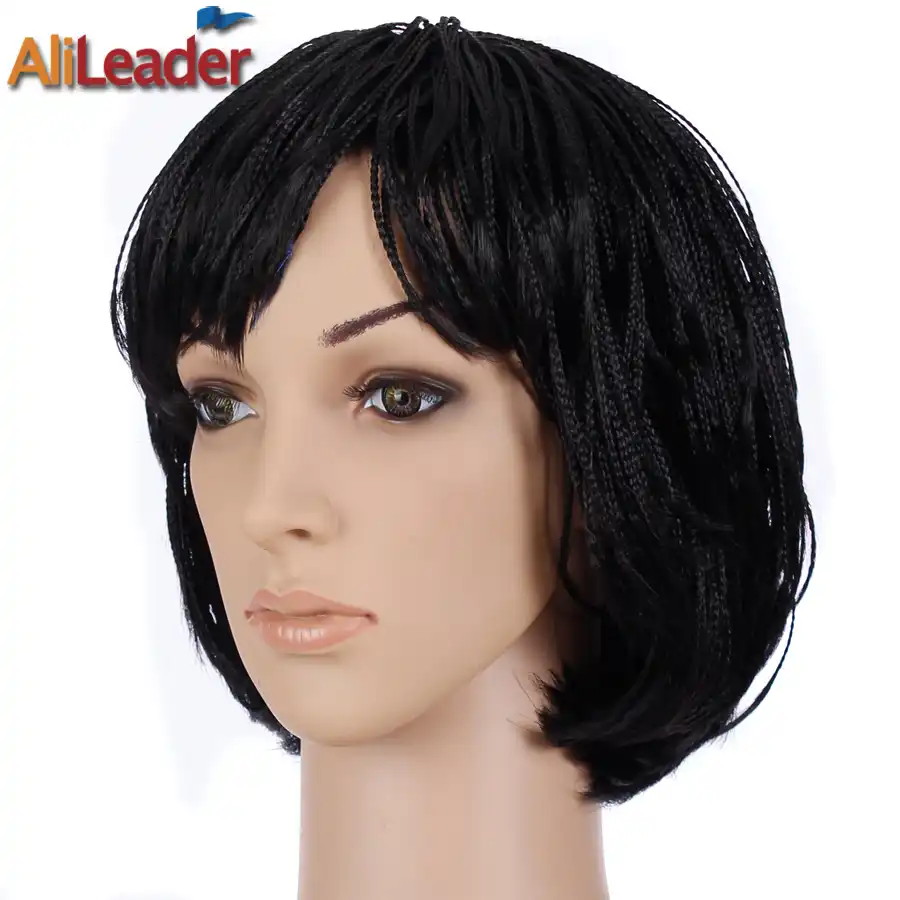 Alileader Black Micro Braid Wig Short Hair Wigs For Women Crochet