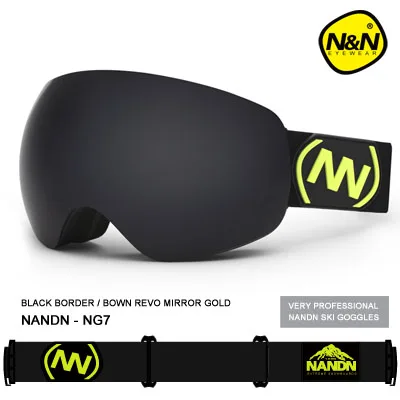 Бренд NANDN профессиональные лыжные очки 2 двойные линзы противотуманные большие сферические лыжные очки для мужчин и женщин снежные очки - Цвет: All Black