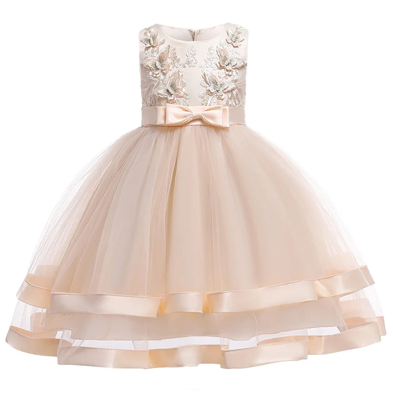 Kids Dresses For Girls Elegant Tutu Princess Dress Flower Girls Dress For Wedding and Party Dresses Children Clothing vestidos - Цвет: Champagne