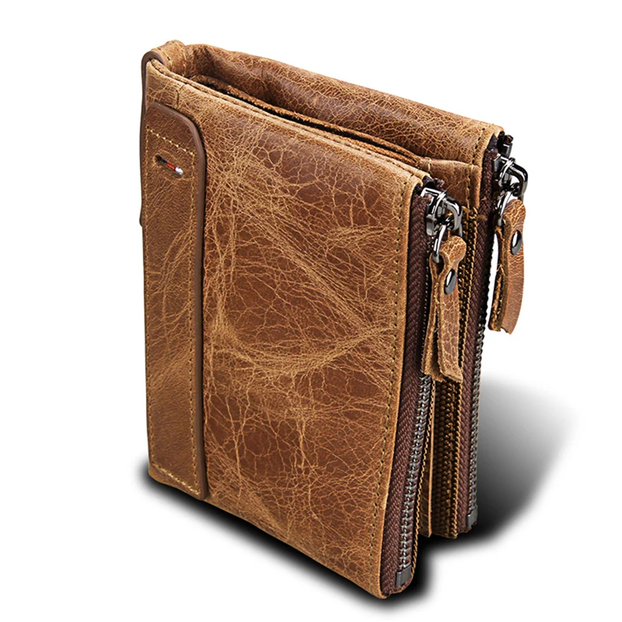 

Men's wallet real leather short RFID anti stealing men wallet double zipper wallet