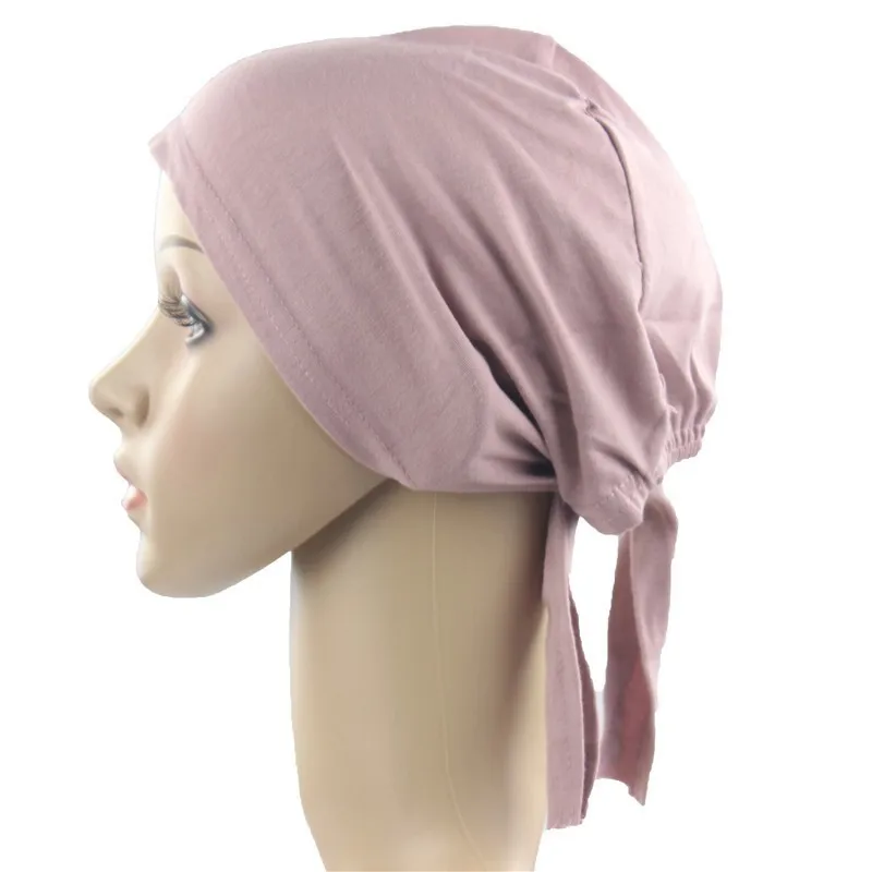 Мусульманская шапочка под хиджаб шапка головной убор мягкая хлопок эластичная с поясом противоскользящая - Цвет: Light Pink