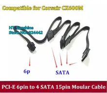 High Quaity 40cm black PCI-E 6 Pin Male 1 to 4 SATA 15pin Modular Power Supply Cable for Corsair CX600M PSU 