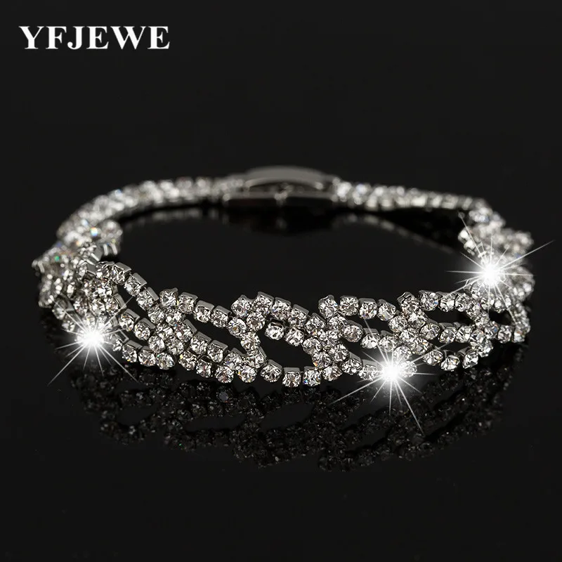 

2017 Luxury Crystal Bracelets For Women Silver Bracelets & Bangles Femme Bridal Wedding Jewelry Charm