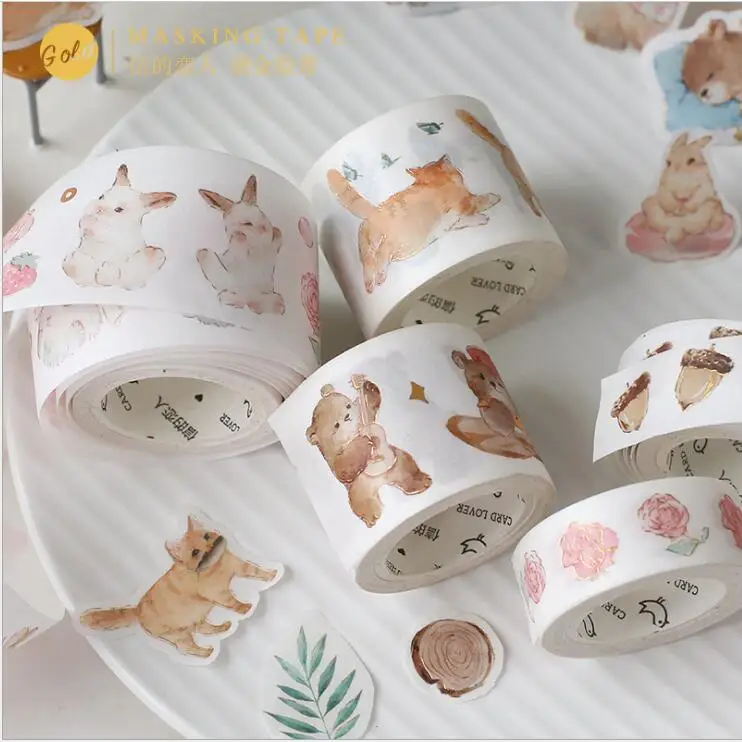 

Forest Series Cat/Dog/Rabbit/Bear bronzing decoration washi tape DIY planner scrapbooking masking tape With release paper