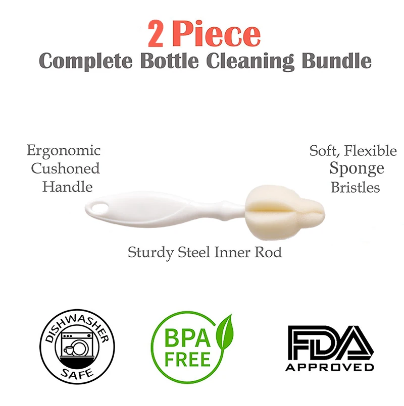 Sponge Bottle Brush Two Pack Cleaner for Narrow Neck Containers with Logo Baby Bottles Thermos Glassware | Мать и ребенок