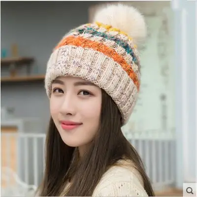Woman Knit Beanie Hat and Scarf Set Hairball Pom Pom Hats Female Thick Hat 2pcs Winter Warm Cute Girls Fashion Cap Collar Suit