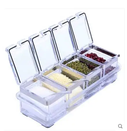 

Kitchen Tableware Sugar Pots acrylic Seasoning box salt shaker caster bottle with shelf 4pcs/set free shipping