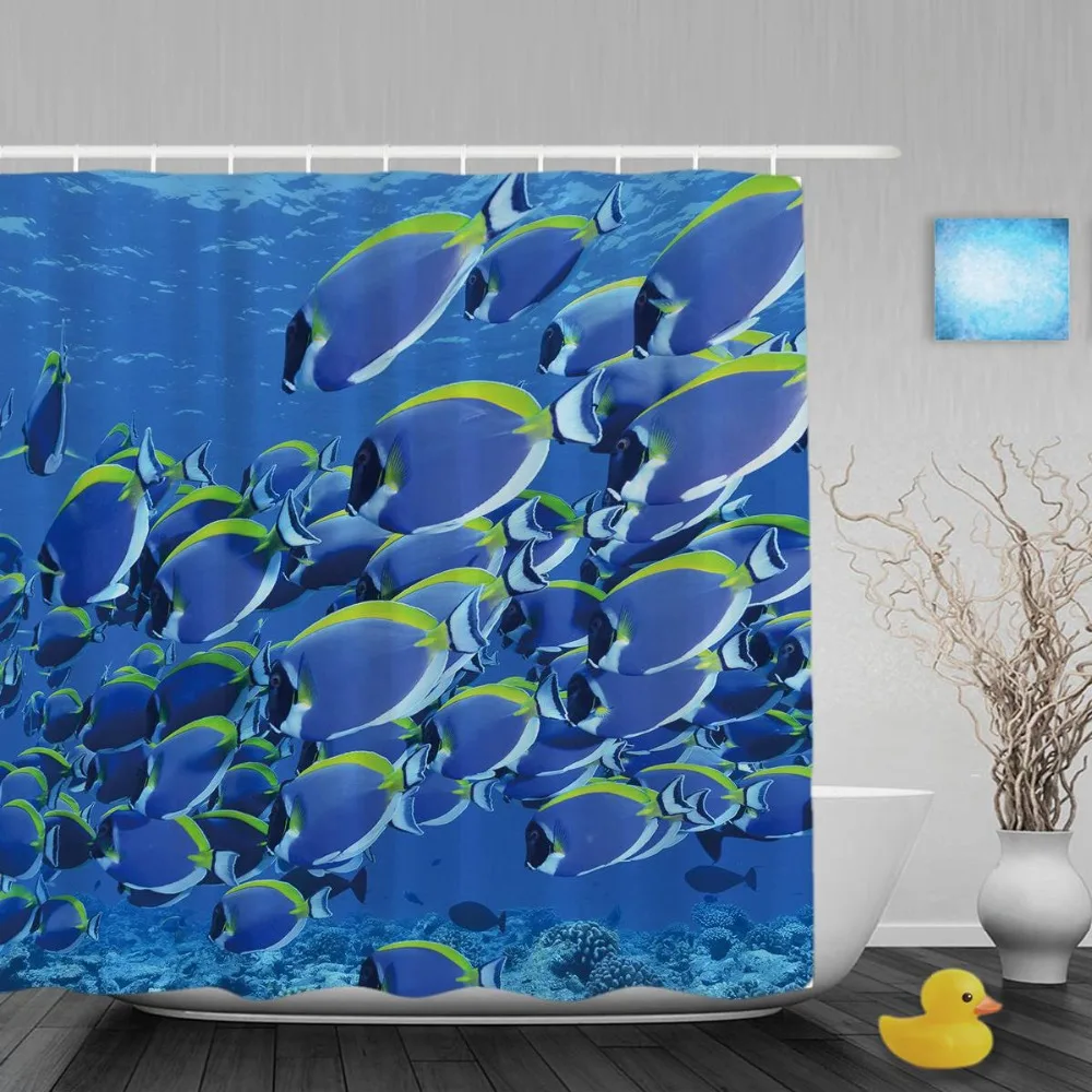 Powder Blue Surgeonfish Bathroom Shower Curtain Beautiful Sea Creatures