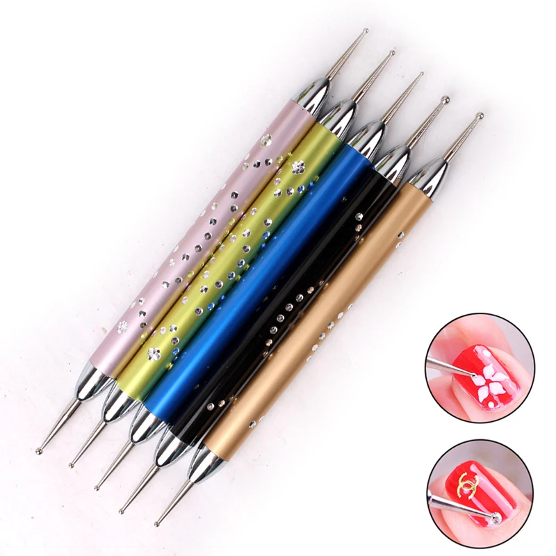 

5Pcs/lot Dotting Tool Nail Art Magnetic Pen For Manicure Tools Metal Rod double-headed Flower Needle Nail Tools Point Noir