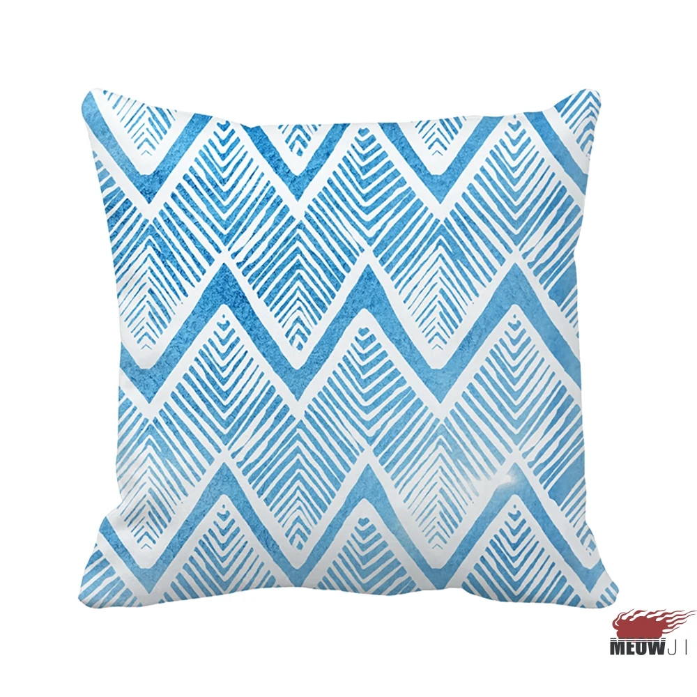 

[MIAOJI] <Trendy Geometric Pattern> Watercolor Lonely Blue Multi Size Throw Pillow Case Free Shipping