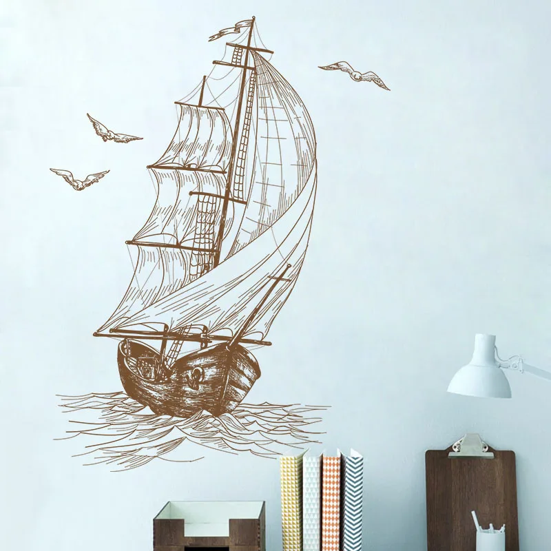 Океан Чайка парус Лодка на стену Наклейка детская комната Детская Спальня Декор ПВХ художественные наклейки на стены для дропшиппинг