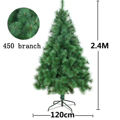Рождественские украшения зеленый 1,2/1,5/1,8/2,1/2,4 m отличный подарок на Рождество дерево Роскошные шифрования однотонные с железными ножками подарок на год - Цвет: 2.4m