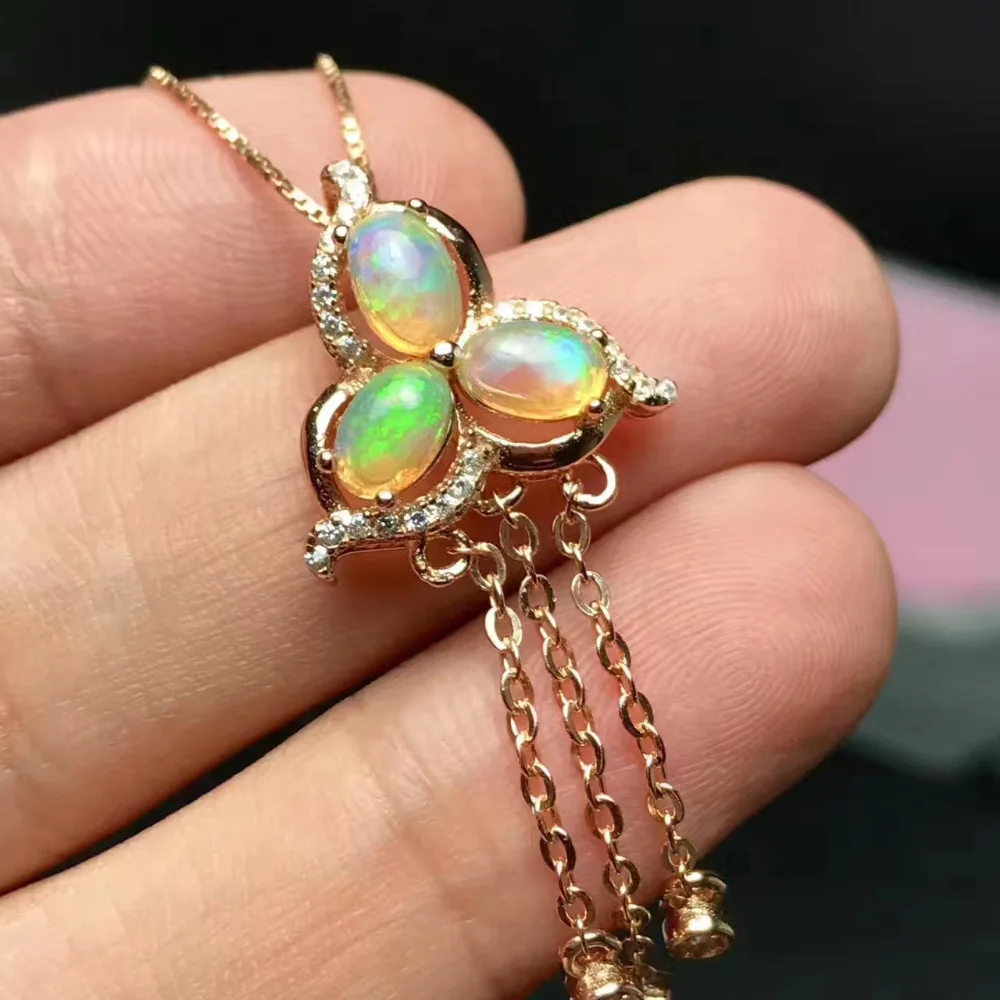 Natural Multicolor opal gem pendant S925 silver Natural Gemstone