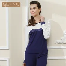 Пижама Qianxiu, ночные рубашки для женщин, пижамы с длинными рукавами для девочек, пижамный комплект для женщин, женский Пижамный костюм, женская сексуальная ночная рубашка