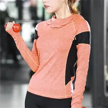 Новинка года; сезон весна-лето; быстросохнущая дышащая спортивная куртка для женщин; эластичная тонкая толстовка с капюшоном; Топ для йоги; футболка с длинными рукавами