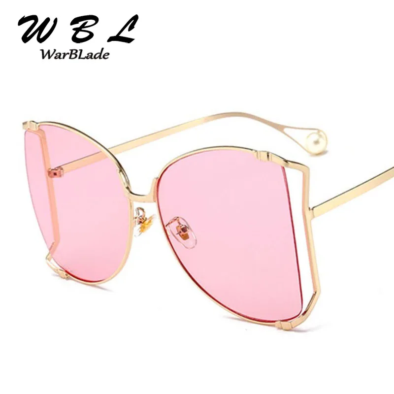 WarBLade 2019 Oversize Half Frame Women Butterfly Sunglasses Venetian Pearl  Fashion Ladies Sun Glasses Gradient Lens Shades