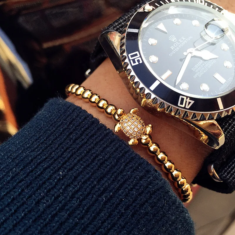Bracelets Mens 4mm Beads Bracelet Micro Pave CZ turtle Tortoise Bracelet Braided Macrame Bracelets Luxury Men