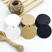 Unids/lote de etiquetas de papel Kraft para equipaje, color blanco, negro y marrón, tarjetas de boda redondas, papel para manualidades en blanco, etiquetas de regalo de 5*5cm, 100 unidades