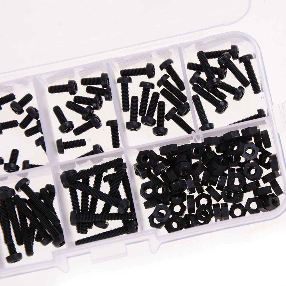 160PCS/Set M3 Nylon Black Hex 8 Sizes Screws/ Nuts Assorted Kit Stand
