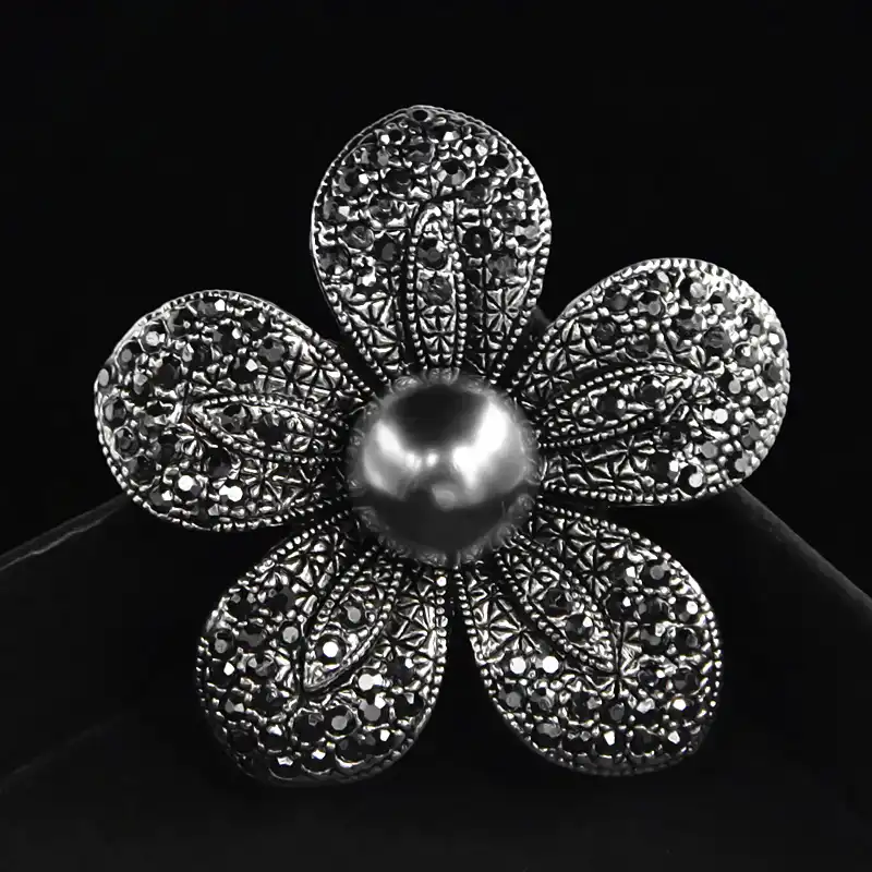 Vintage Plata Plateado Grande Flor Broche Pin Ramo de Diamantes de Imitación Boda Nupcial