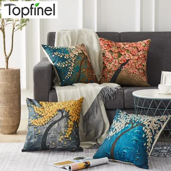 

Topfinel Literary Painting Tree Cushion Covers Cotton Linen Elegant Flowers Printed Throw Pillowcases Covers For Home Decor Sofa
