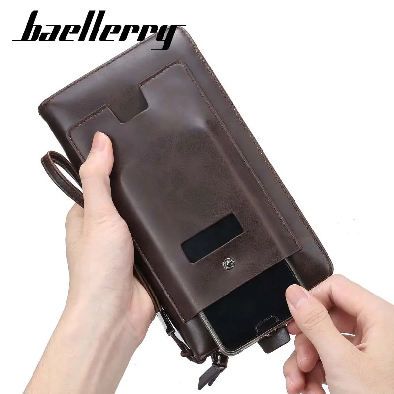 Baellerry Men Vintage Long Wallet Zipper Phone Pocket Purse PU Leather Male Money Pochette Clutch Bag Credit Card Holders