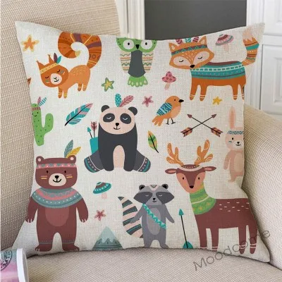 Милый детский чехол для дивана с изображением леса, животных, лисы, медведя, енота, совы, лося, декоративная подушка для детской комнаты - Цвет: N256-8