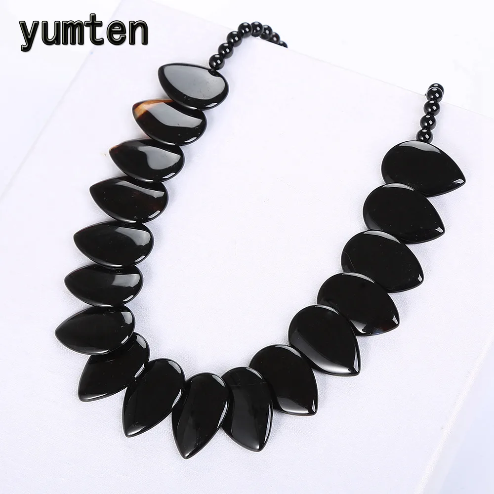 

Yumten Black Agate Necklace Women Men Natural Stone Onyx Leaf Pendant Jewelry Power Gemstone Erkek Kolye Collier Femme Collares