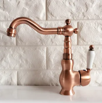 Swivel Spout Water Tap Antique Red Copper Single Handle Single Hole Kitchen Sink & Bathroom Faucet Basin Mixer Tap anf405 vintage copper sink faucet water tap