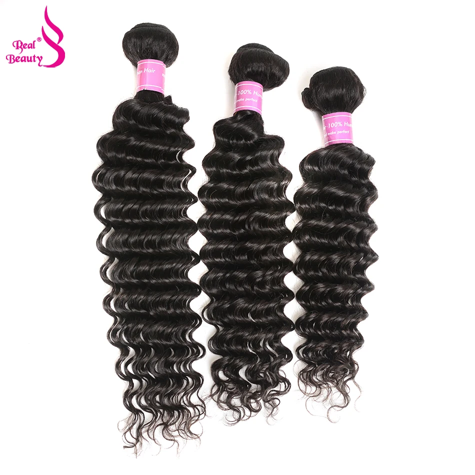 Realbeauty Hair Deep Wave Brazilian Human Hair Weave Bundles Natural Color Remy 1/3/4 Pcs Extension Natural Can Be Dyed