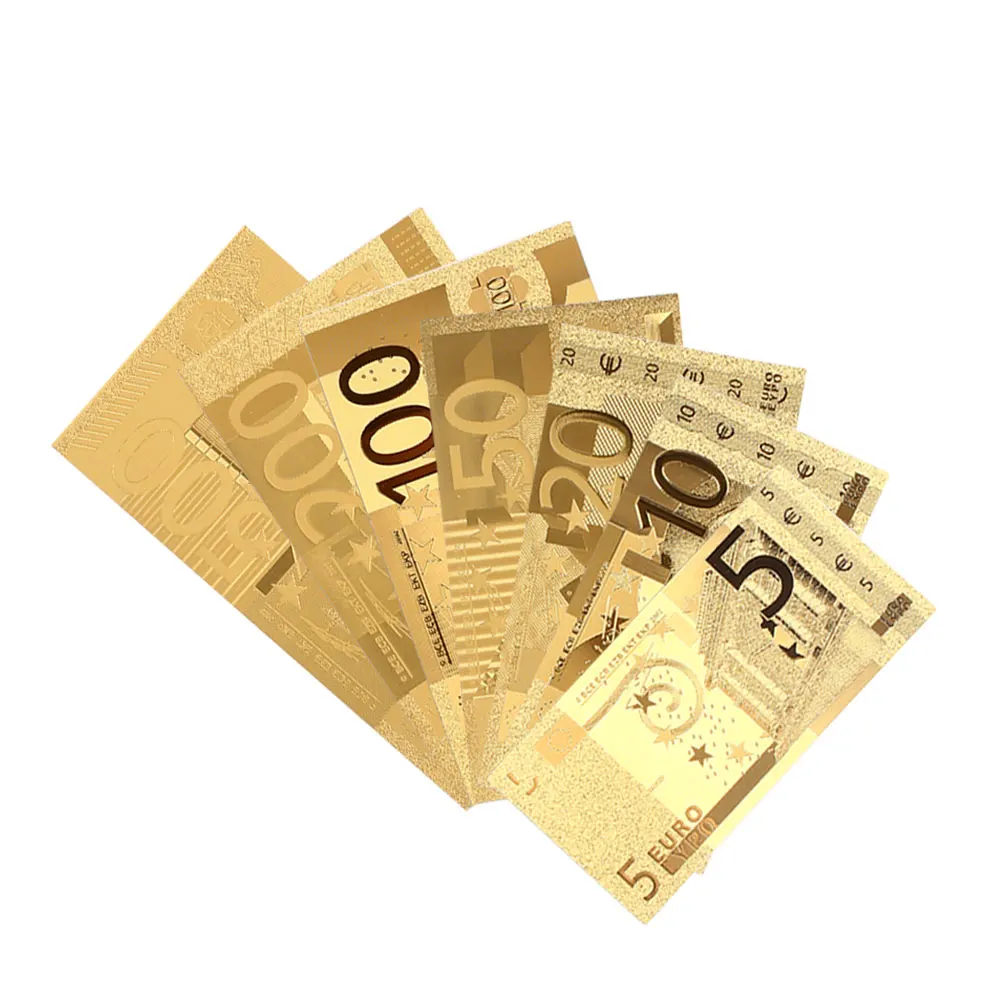 24 К позолоченный Евро 5 10 20 50 100 500 200 евро 8 шт. монеты подарки реалистичные памятные ноты золотые украшения банкноты