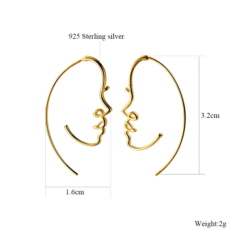 S925 Серебряные необычные серьги женские в японском стиле Простые полые креативные модные большие серьги для лица