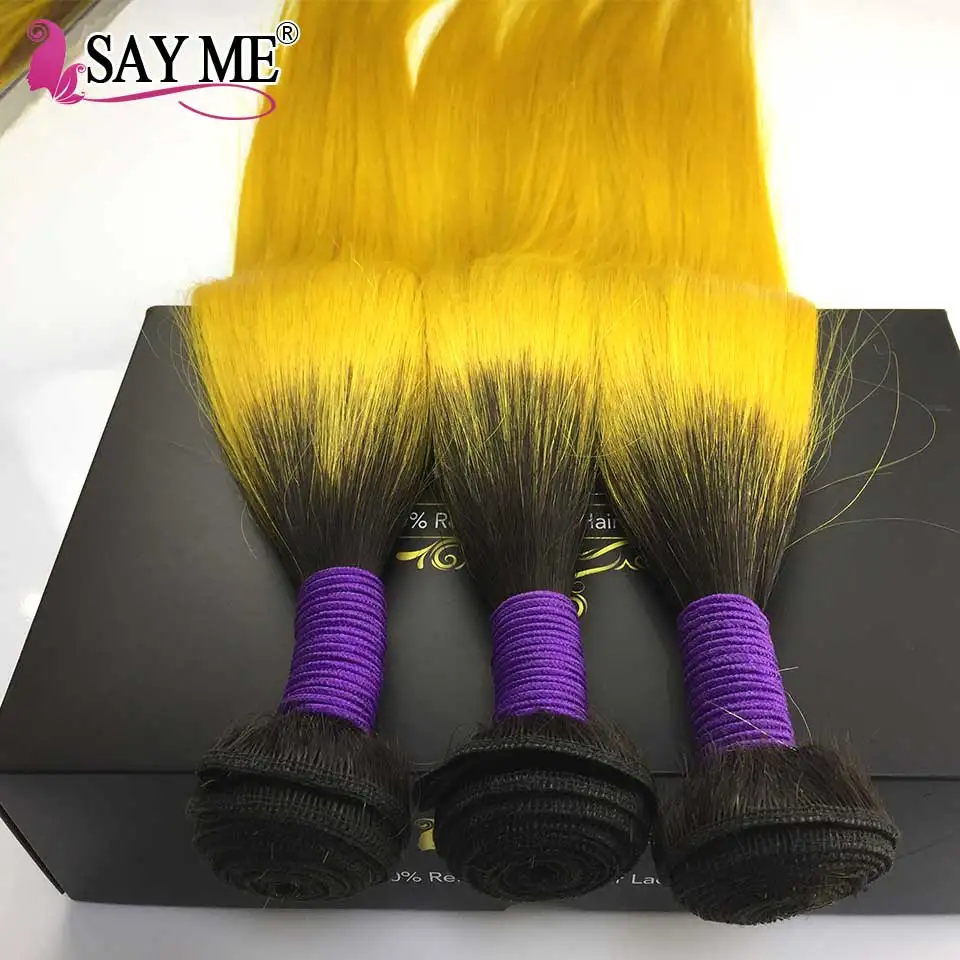 1B/Yellow Dark Root Ombre Peruvian Straight Hair 3 Bundles With Closure Remy Double Weft Human Hair Bundles With Closure Colored 1B/Yellow Dark Root Ombre Peruvian Straight Hair 3 Bundles With Closure Remy Double Weft Human Hair Bundles With Closure Colored