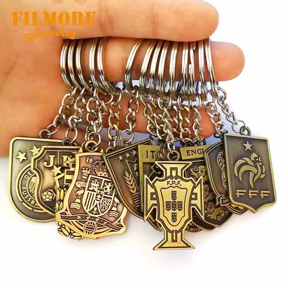 

2019 Hot Europe's Football Leagues Soccer National Team Logo Keychains Vintage Spanish La Liga Football Keychain Chaveiro Mens