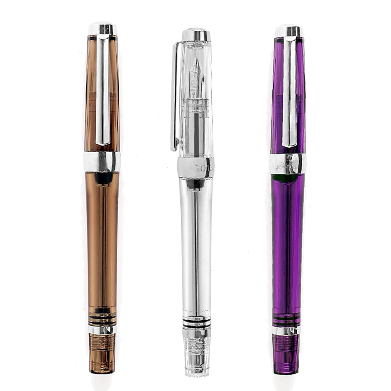 3PCS New Wing Sung 3013 Vacuum Fountain Pen Set Wingsung Resin Transparent Quality EF/F Nib 0.38/0.5mm Ink Gift Pen for Office
