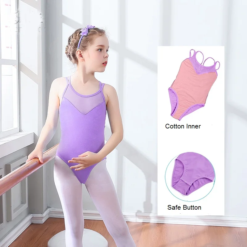 Black;purple;Black ballet leotard; Girls Ballet Leotard Bodysuit Cotton