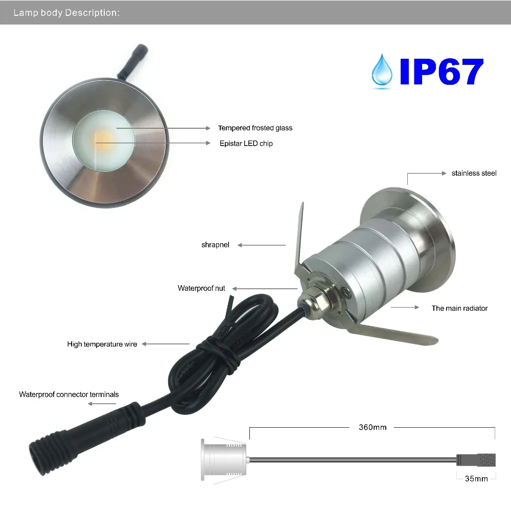 IP67 3 Вт 12-24 В светодиодный подземный светильник, уличный ландшафтный светильник, встраиваемый на 90 градусов Точечный светильник светодиодный напольный светильник для лестницы