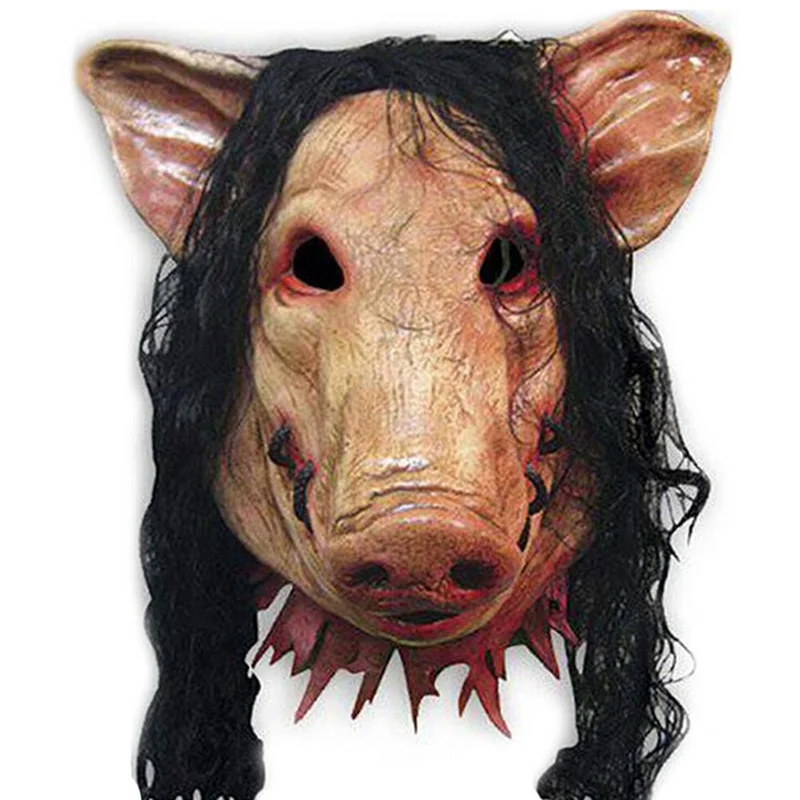 

New Saw Pig Scary Mask Adults Full Face Animal Latex Masks Halloween Horror Masquerade Mask With Hair