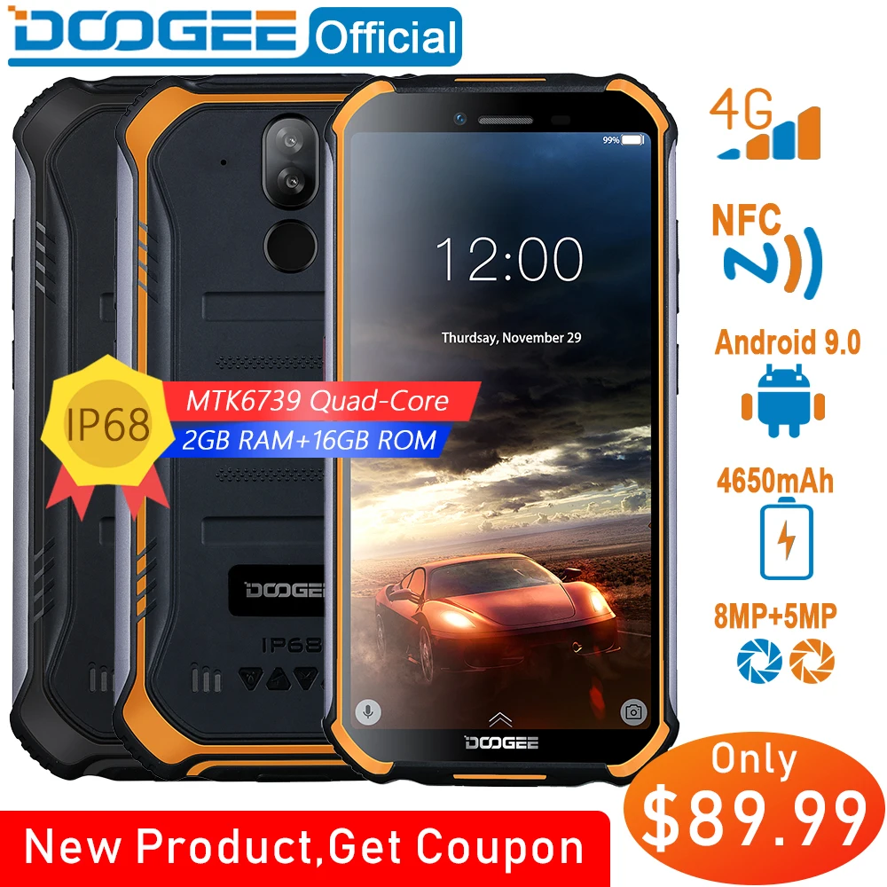 

DOOGEE S40 4GNetwork Rugged Mobile Phone 5.5inch Display 4650mAh MT6739 Quad Core 3GB RAM 32GB ROM Android 9.0 8.0MP IP68/IP69K