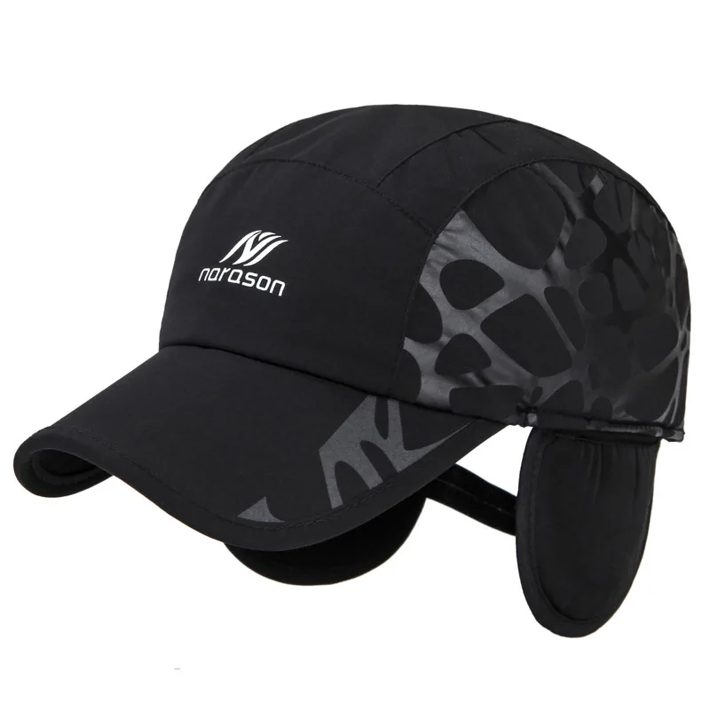 Wuaumx Winter Baseball Cap With Ear flaps For Men Warm Outdoor Sports Cap Thick Ear Protection