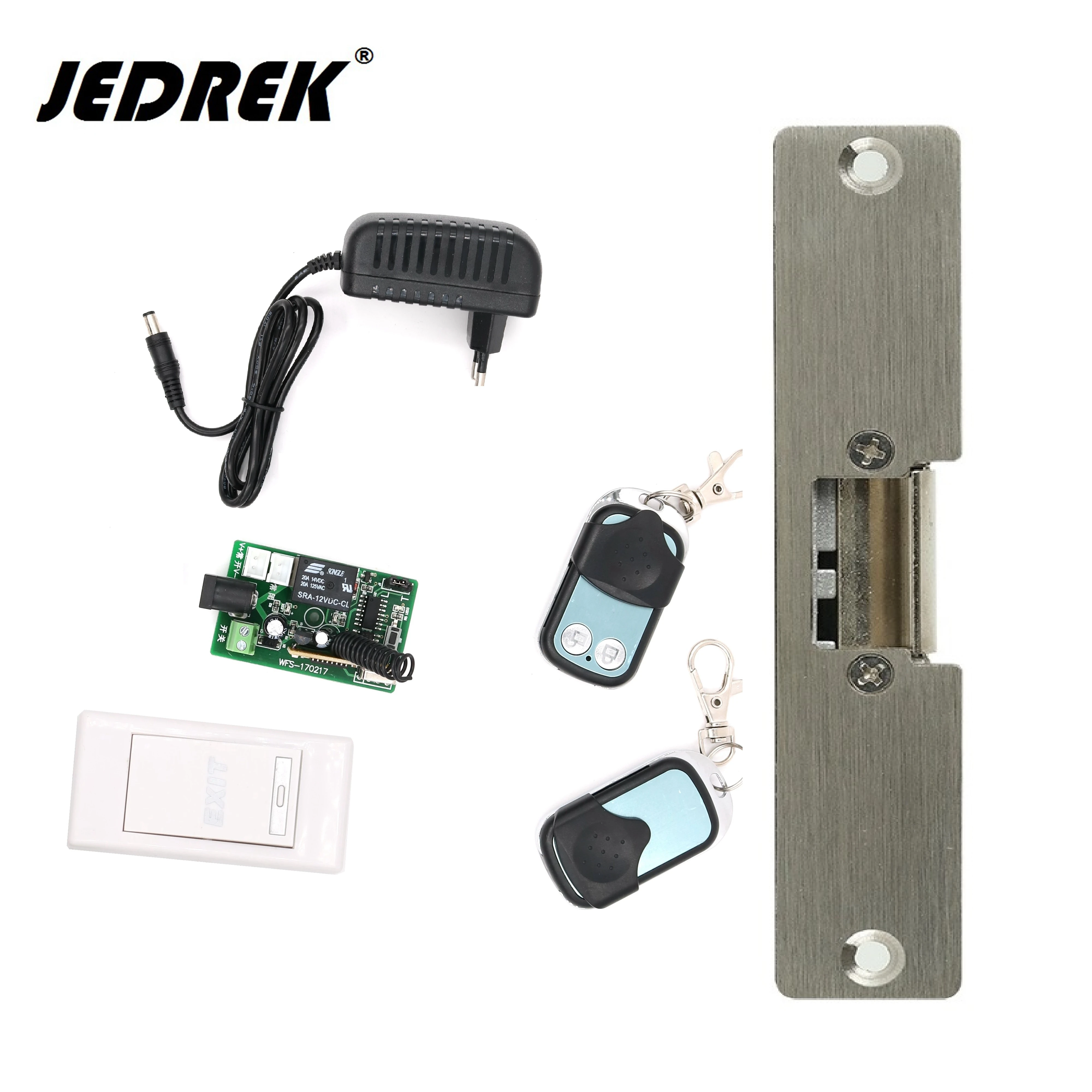 

12V 315mhz Remote Control Electric strikes with two remote handle exit button full kit Fail safe/fail scure