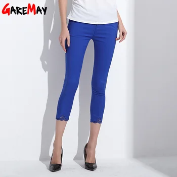 

Female Pants Capri Lace Pantalon Femme 2020 White Skinny Pencil Pants Plus Size Elastic Ladies Work Pants Candy Capri GAREMAY