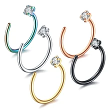 1 шт. Сталь Prong Циркон искусственная перегородки Пирсинг Кольцо клипса на носу Кольца Пирсинг ноздрю Шпилька-Сережка пирсинг ювелирные изделия 20 г