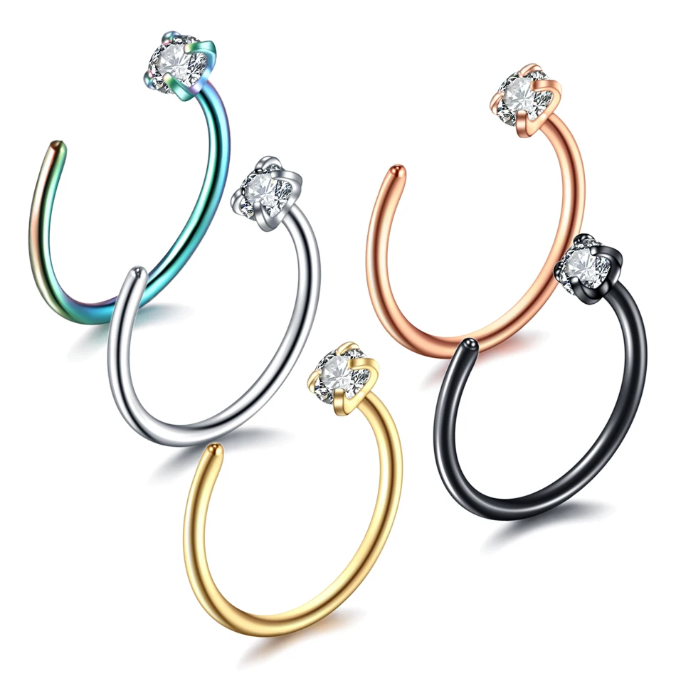 

1PC Steel Prong Zircon Faux Septum Piercing Hoop Fake Clip on Nose Rings Piercing Nostril Earring Cartilage Piercing Jewelry 20G
