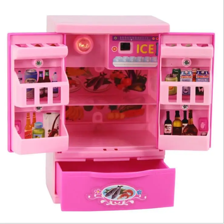 Модная мебель для дома Барби оригинальные аксессуары для Барби холодильник Кухня Холодильник игровой набор 1/6 bjd куклы аксессуары - Цвет: Черный