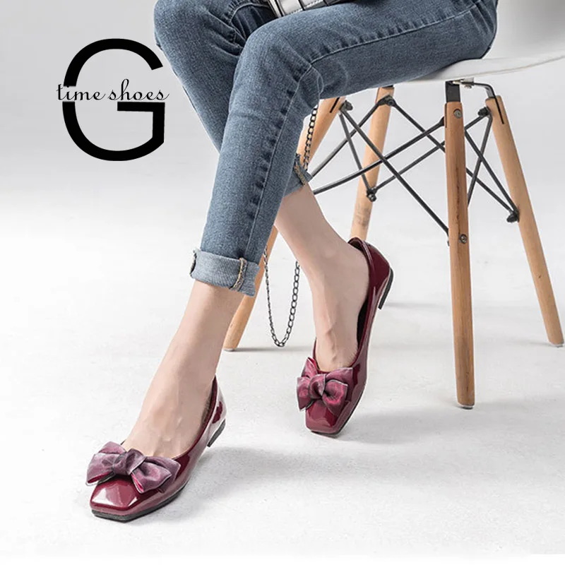 Gtime Patent Leather Moccasins Women Ballet Flats Shoes Black Square Toe Bowtie Loafers For Lady Work Shoes Plus Size 41 ZSTM44 Gtime Patent Leather Moccasins Women Ballet Flats Shoes Black Square Toe Bowtie Loafers For Lady Work Shoes Plus Size 41 ZSTM44