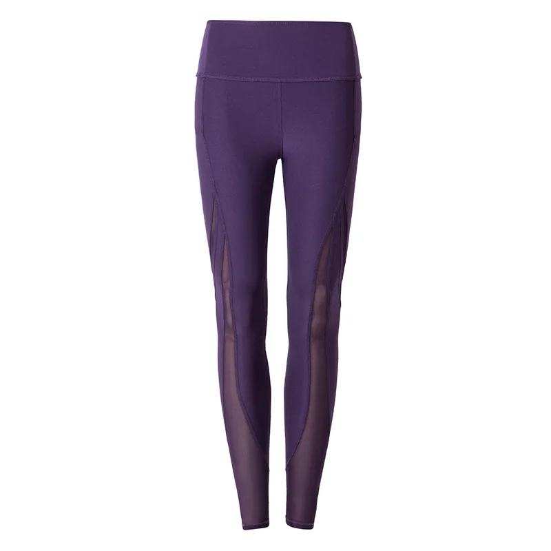 Breathable Mesh Panels Stretchy Yoga Pants Purple Tight Fitness Sport Leggings Women Mid Waist Active Gym Training Sports Pants