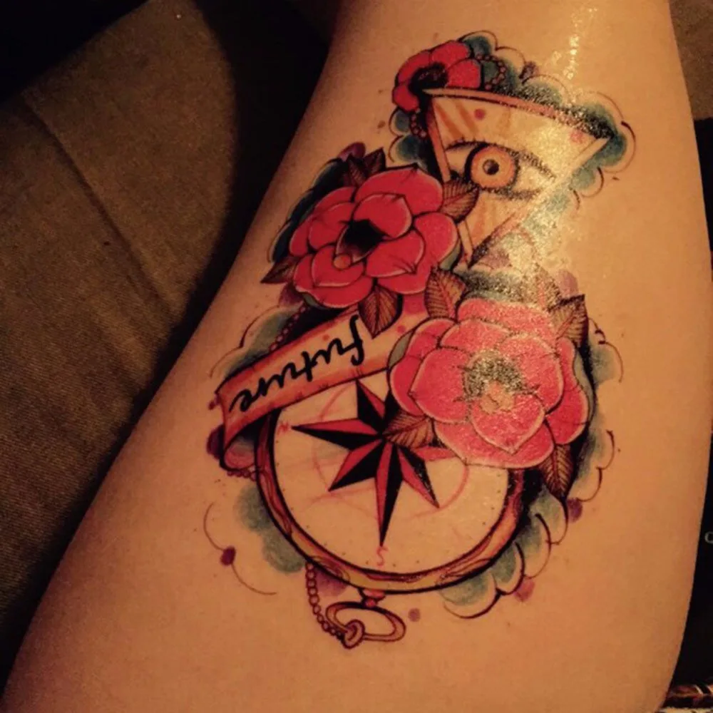 Bunga Mawar Mata Permata Misterius Stiker Tato Sementara Populer