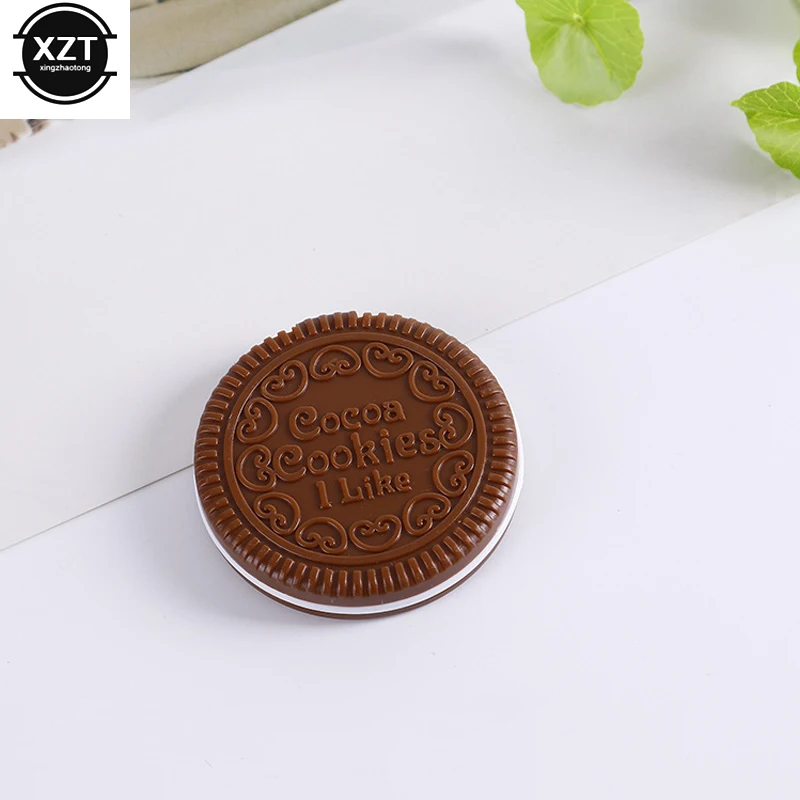 Portable Cute kawaii Girl Mirror Fashionable Chocolate Cookie Design Cosmetic Compact Hand Mirror Makeup Pocket with Comb
